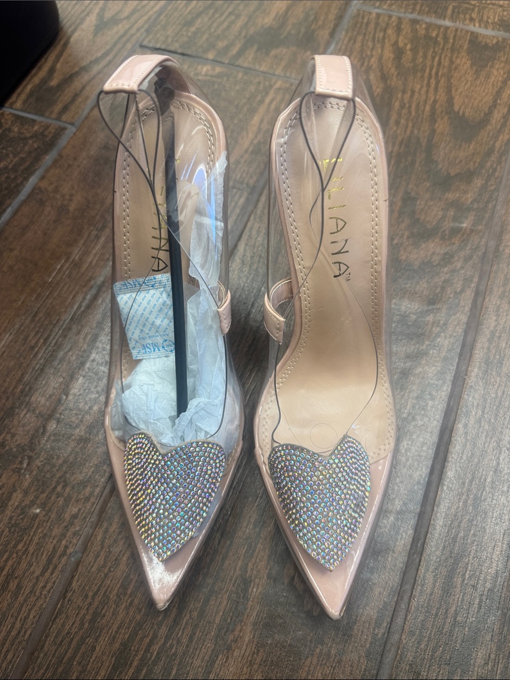 Liliana Blush  Pointed Slingback Heels with Crystal Heart